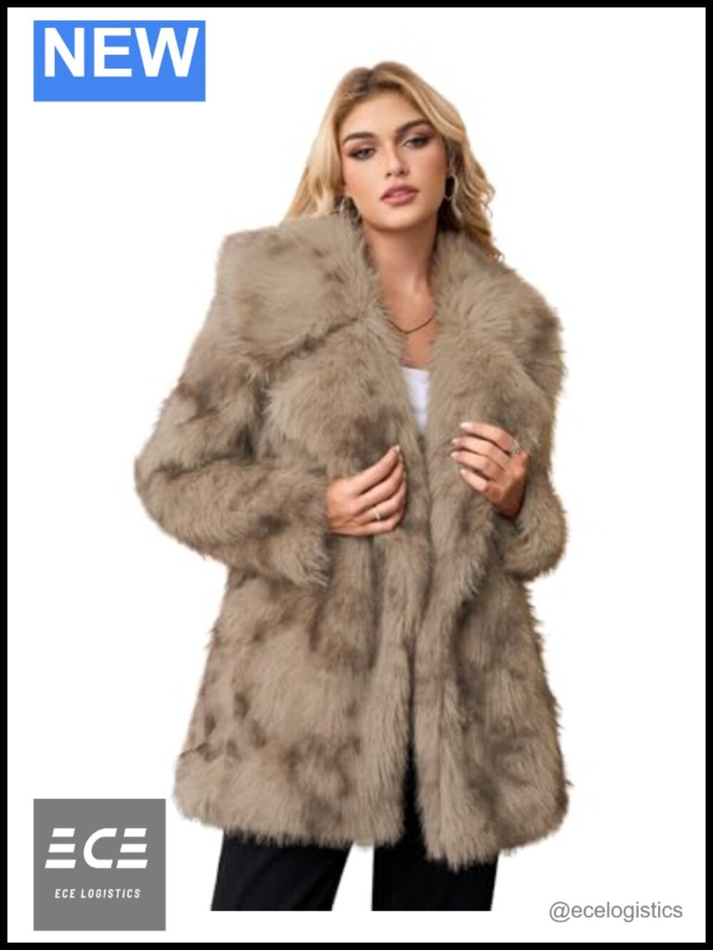 Faux Fur Mid Length Open Front Coat with Pockets